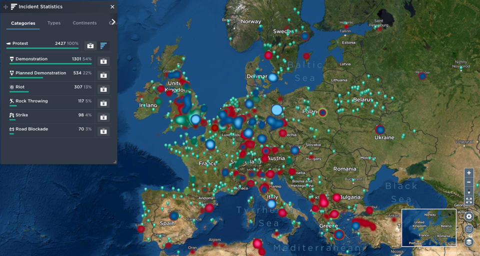Incidents relating to activism and/or extremism in Europe since the beginning of 2020. 